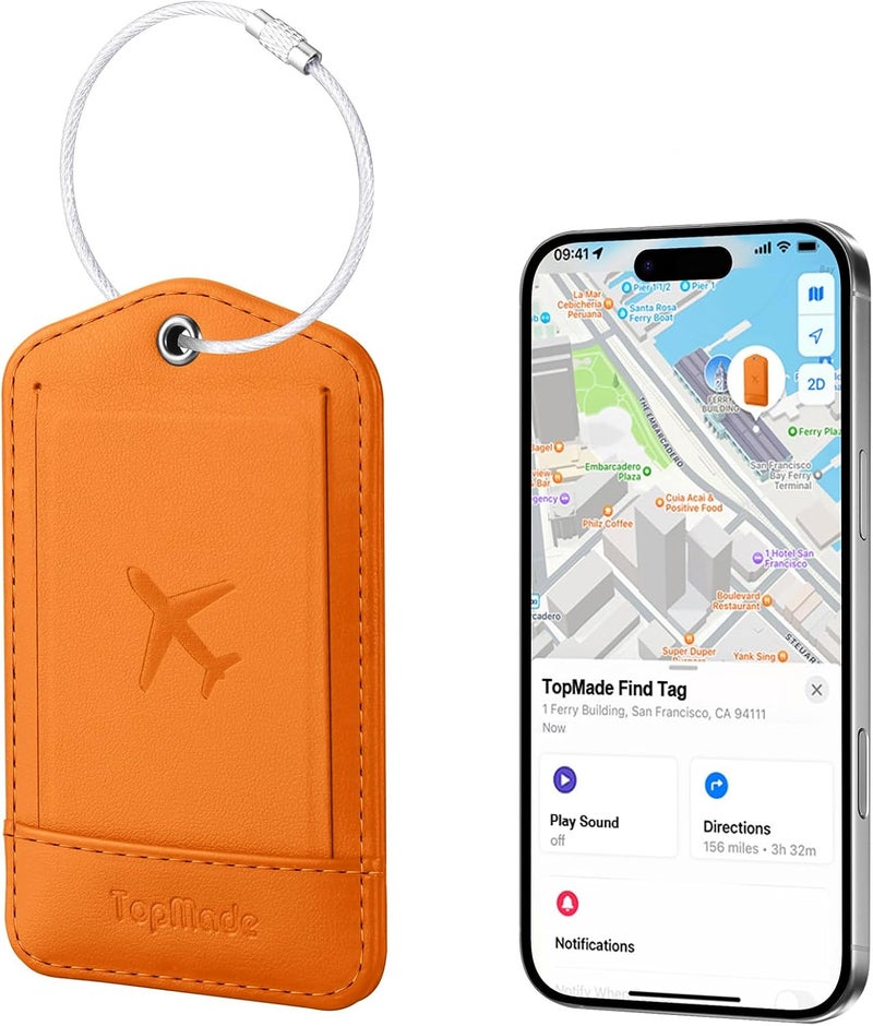 TopMade Smart Luggage Tag with Find My, Premium Leather Luggage Tags for Suitcase, Travel Bags, Backpacks, Anti-Lost Suitcase Tag Tracker for Travel with Privacy Name Card, Rechargeable - Image 1